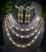 Luxurious 3-Layer American Diamond Necklace Set | Gold-Plated Indian Jewellery | Premium Indian Necklace Set With Matching Earrings