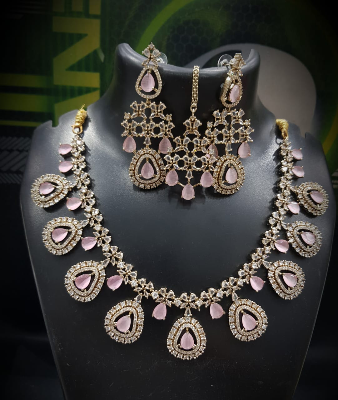 Multicolor Stone Studded Bridal Necklace Set with Earrings & Maangtika | Indian Jewellery | Stone Jewellery | Indian Necklace Set