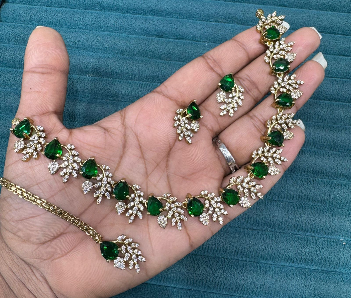 Multicolor Stone Diamond Necklace Set with Matching Earrings & Maangtika | Premium Indian Jewellery | Diamond Jewellery | Indian Necklace Set