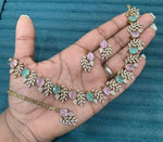 Multicolor Stone Diamond Necklace Set with Matching Earrings & Maangtika | Premium Indian Jewellery | Diamond Jewellery | Indian Necklace Set