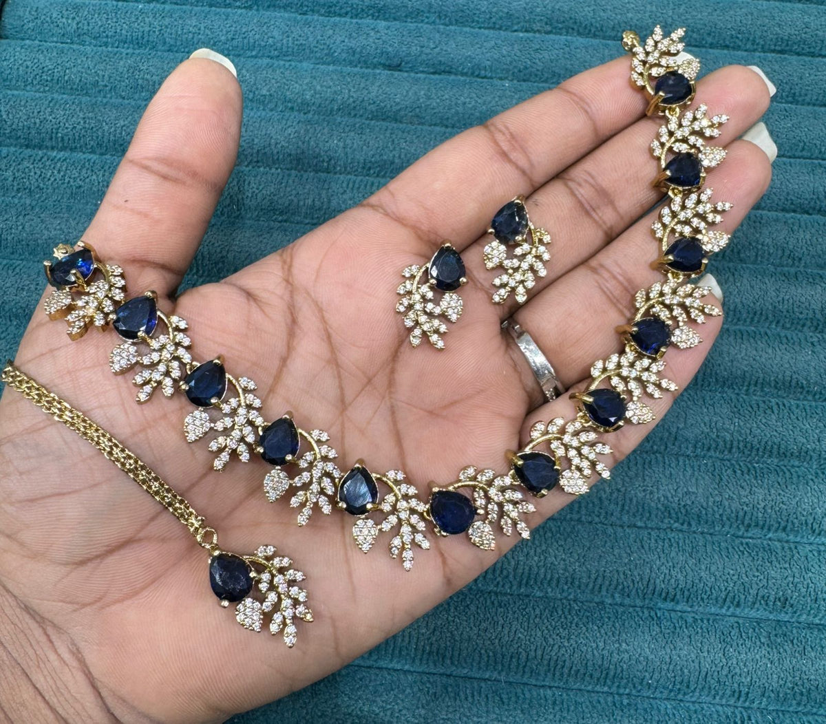 Multicolor Stone Diamond Necklace Set with Matching Earrings & Maangtika | Premium Indian Jewellery | Diamond Jewellery | Indian Necklace Set