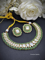 Premium Green & White Kundan Choker Necklace Set with Matching Earrings | Rashmika Mandanna Bollywood Actress Inspired Indian Jewellery | Luxury Kundan Jewellery Indian Neckles Set