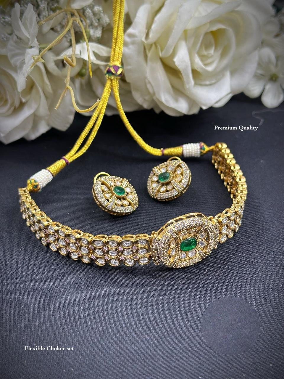 Premium Flexible Kundan Choker Necklace Set with Matching Earrings | Ananya Pandey Bollywood Actress Inspired Indian Jewellery | Luxury Kundan Jewellery Indian Neckles Set
