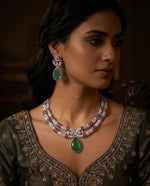 Luxury Emerald Green Stone Necklace Set with Earrings | Ruby & Diamond-Style Bridal Jewellery | Indian Jewellery Stone Necklace Set