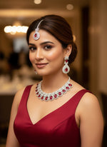 Silver-Plated Ruby Stone Necklace Set with Earrings & Maang Tikka | Indian Jewellery | Kundan Jewellery Indian Neckles Set