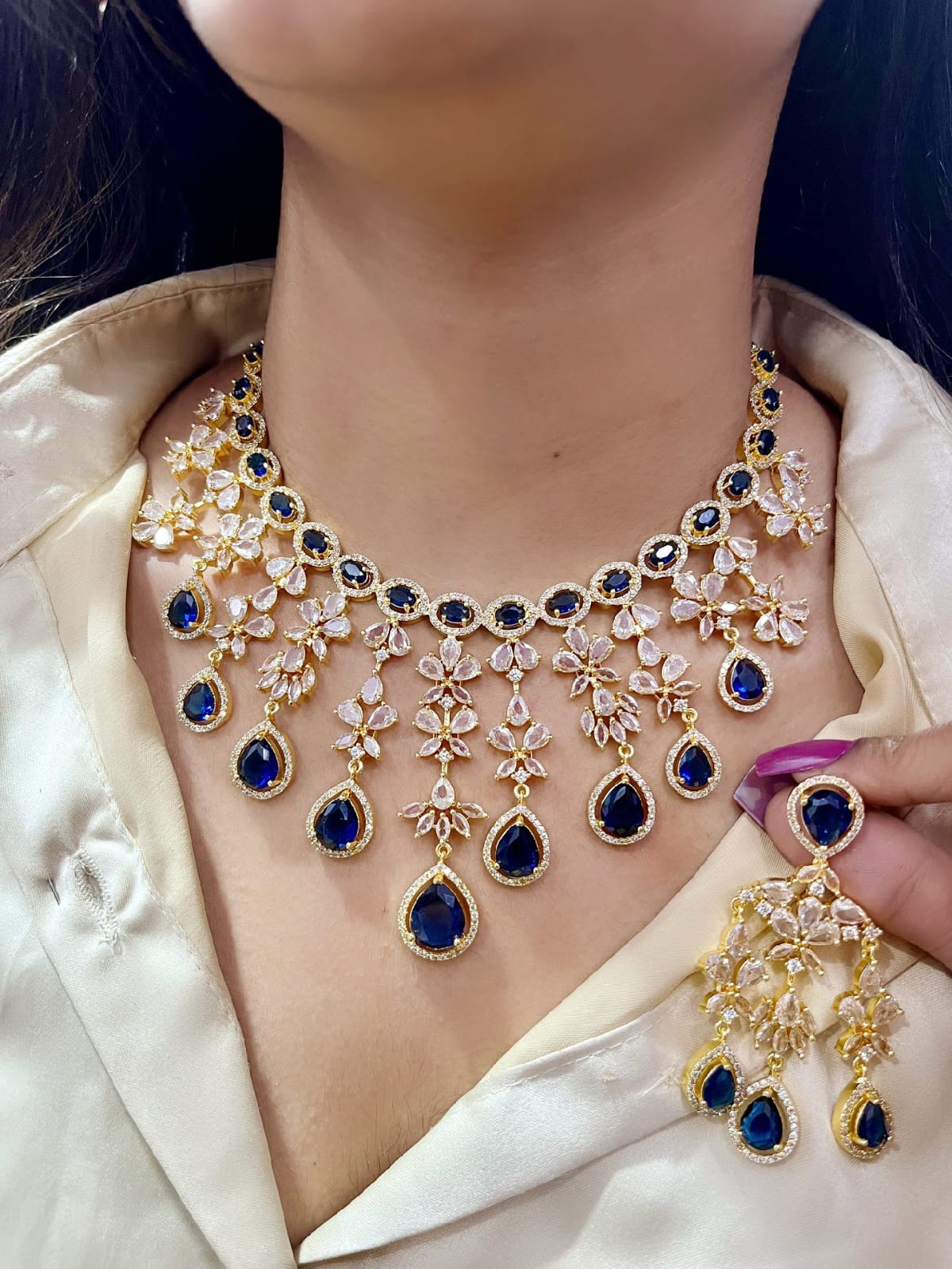 Elegant Victorian Kundan Necklace Set with Mint Green Teardrop Stones & Matching Earrings – Indian Kundan Jewellery | Libasaa