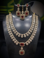 Bridal Emerald Green Stone Layered Necklace Set with Earrings & Maang Tikka | Gold Plated Indian Jewellery Necklace Set