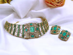 Premium Purple & Green Stone Gold-Plated Kundan Choker Necklace Set with Matching Earrings | Kareena Kapoor Inspired Bollywood Indian Jewellery Set