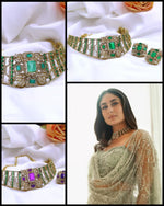 Premium Purple & Green Stone Gold-Plated Kundan Choker Necklace Set with Matching Earrings | Kareena Kapoor Inspired Bollywood Indian Jewellery Set