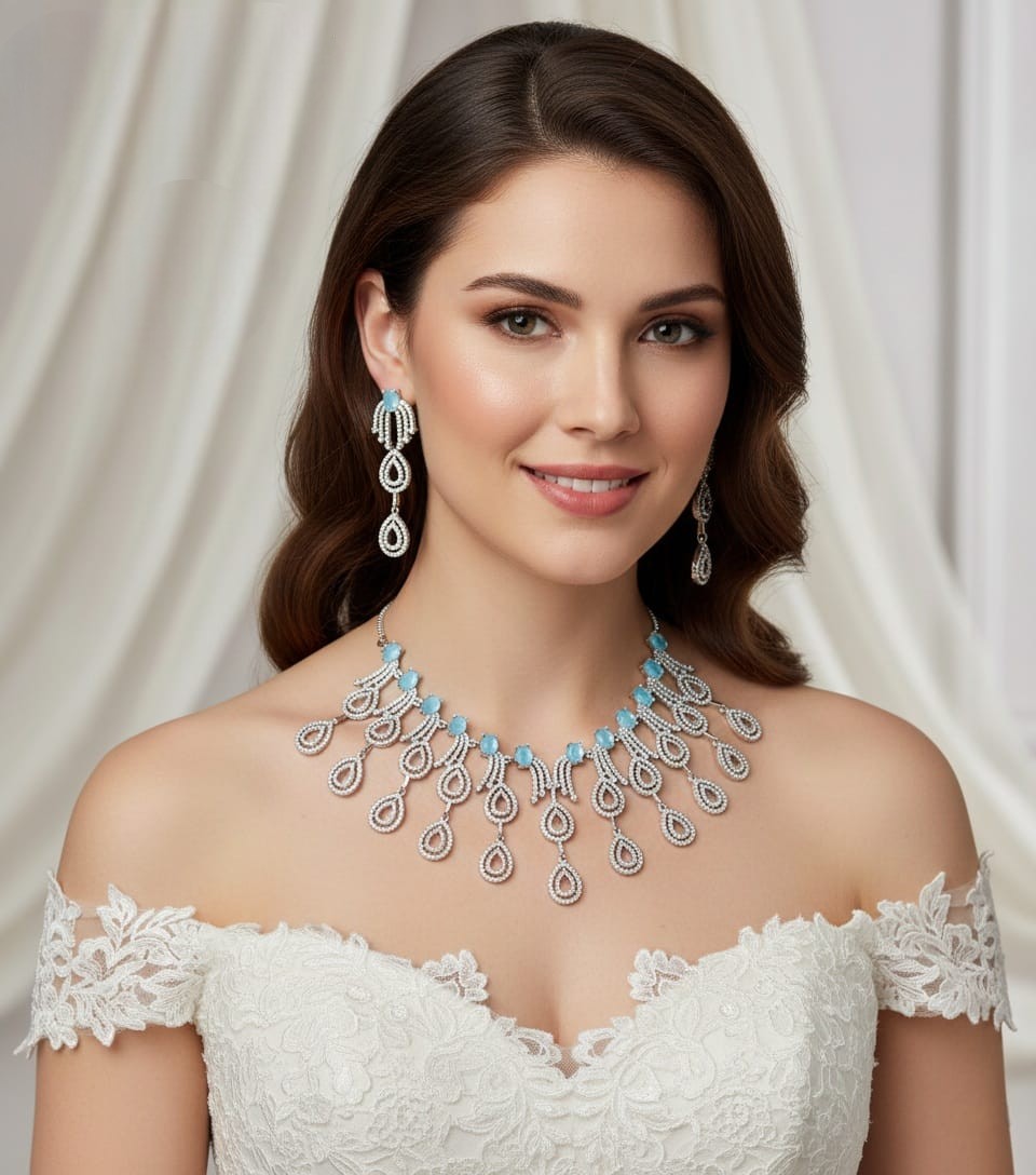 Ruby & Diamond Bridal Necklace Set with Matching Earrings | AD Jewellery Indian Necklace Set