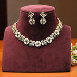 Floral Green & White CZ Stone Necklace & Earring Set – Elegant Party Wear Jewelry
