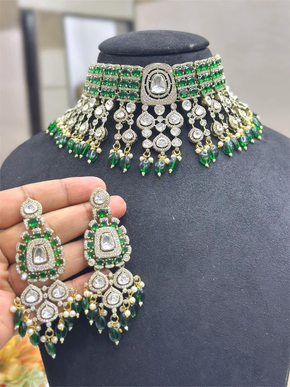 Kundan Choker Necklace Set with Earrings – Bridal Polki Jewelry for Weddings & Festive Wear