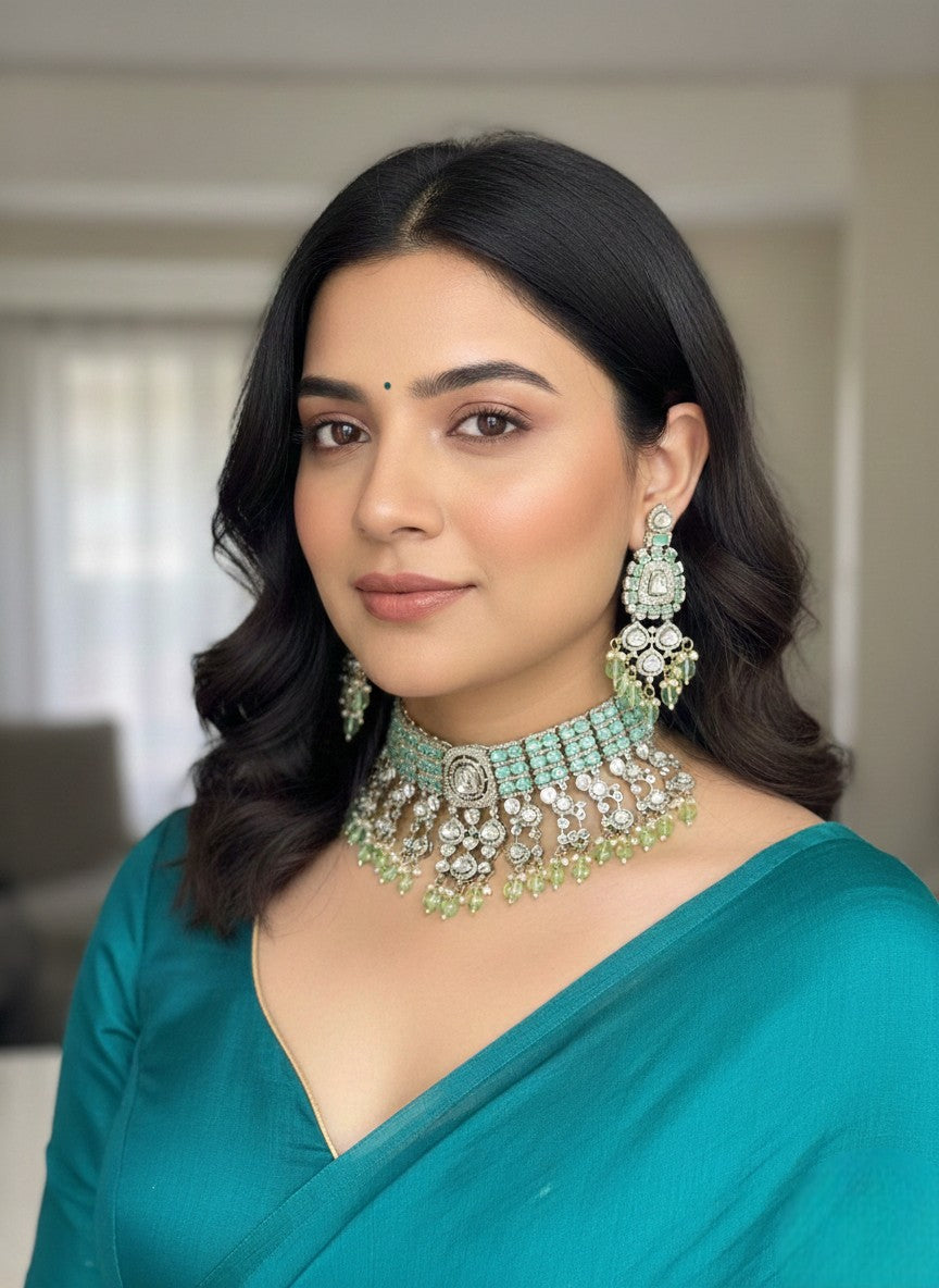 Kundan Choker Necklace Set with Earrings – Bridal Polki Jewelry for Weddings & Festive Wear