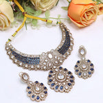 Stone Kundan Bridal Necklace Set with Earrings | Gold Tone Indian Wedding Jewellery Set | Traditional Ethnic Necklace