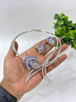 Luxury Green Stone American Diamond Necklace Set with Earrings | Indian Jewellery Silver-Tone Bridal Necklace Set | Party Wear Indian Necklace Set