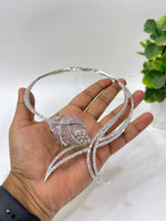 Luxury Green Stone American Diamond Necklace Set with Earrings | Indian Jewellery Silver-Tone Bridal Necklace Set | Party Wear Indian Necklace Set