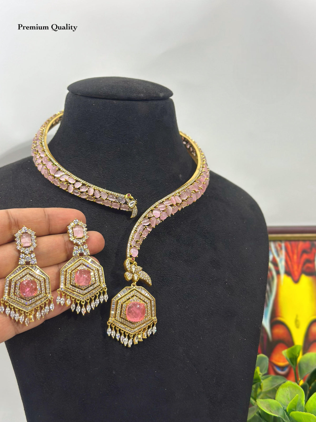 Victorian Polki Diamond Necklace Set with Emerald & Ruby Stones | Sabyasachi Inspired Bridal Jewelry | Dual Tone Gold Choker & Earrings Set for Weddings