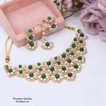 Kundan Choker Necklace Set with Green Stones | Indian Kundan Jewellery with Matching Earrings & Maang Tikka