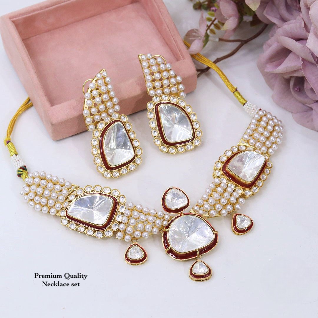 Kundan Pearl Necklace Set with Earrings | Indian Jewellery – Kundan Pearl Necklace Set