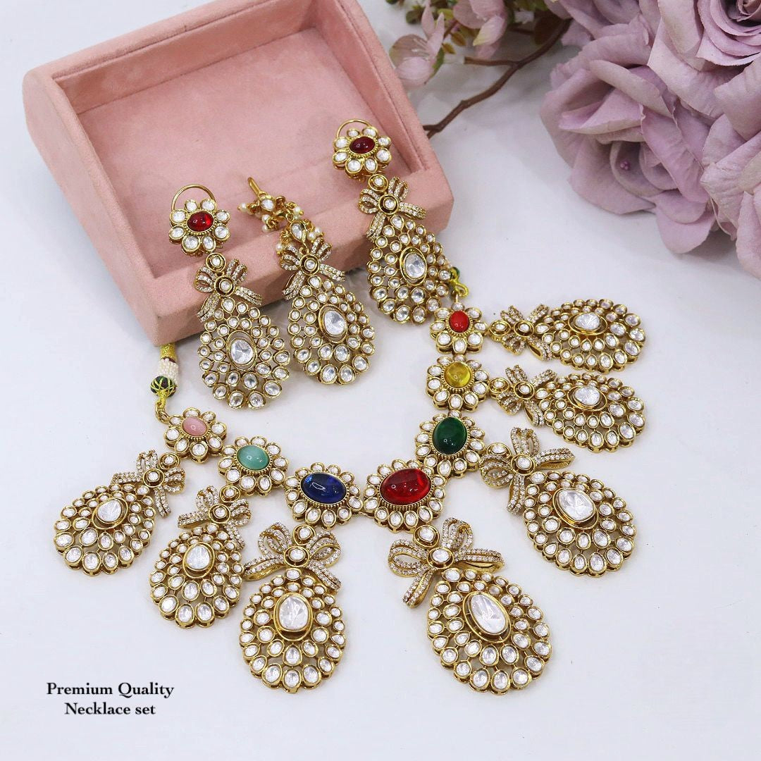 Bridal Kundan Pearl Necklace Set with Earrings & Maangtika | Traditional Indian Jewellery