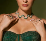 Celebrity-Inspired Green Statement Choker Necklace Set for Women | Designer Diamond Look Bridal & Party Wear Jewelry