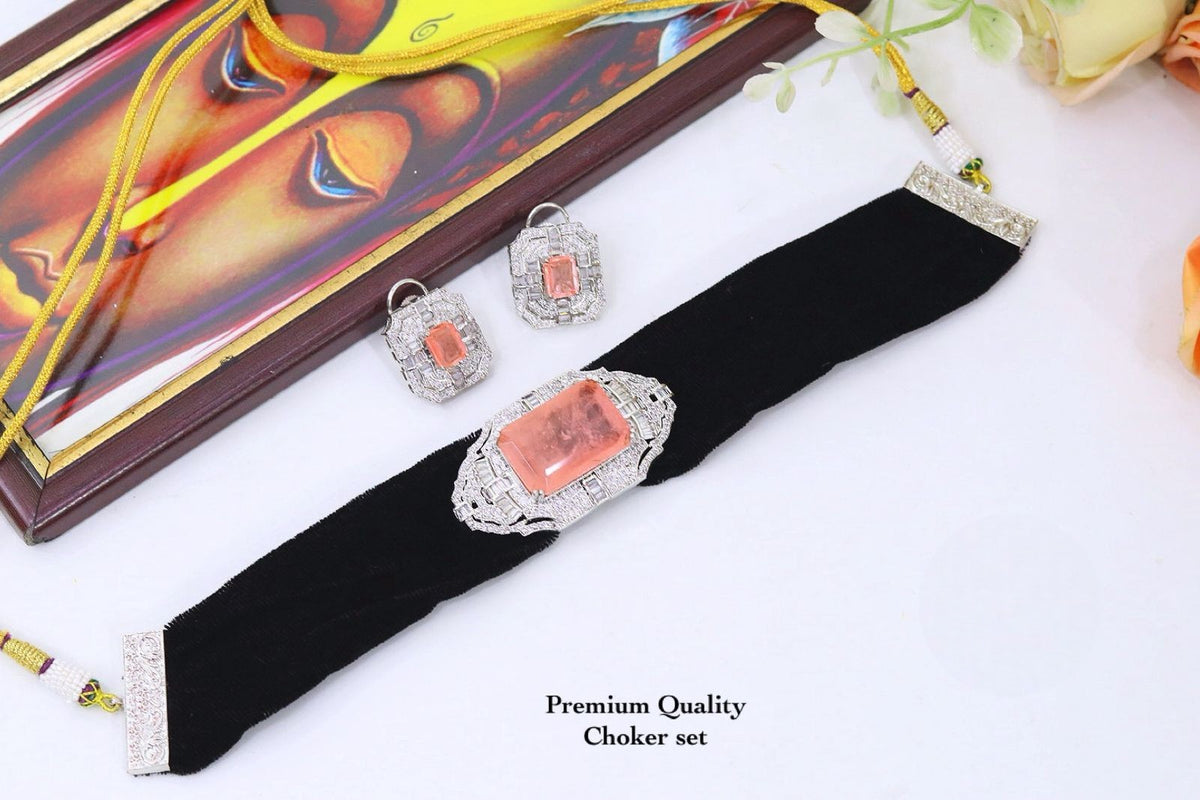 Celebrity Inspired Kundan Velvet Choker Bridal Necklace Set with Matching Earrings | Indian Wedding Bridal Jewellery for Bride