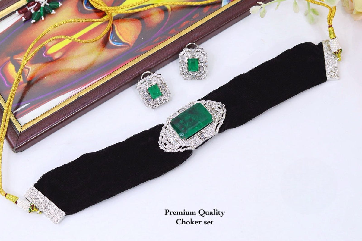 Celebrity Inspired Kundan Velvet Choker Bridal Necklace Set with Matching Earrings | Indian Wedding Bridal Jewellery for Bride