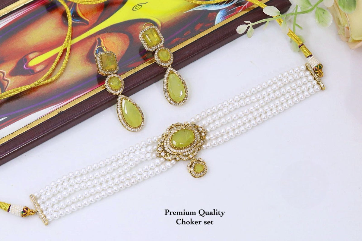 Sabyasachi Inspired Multi-Strand Pearl Choker Necklace Set with Teardrop Earrings | Royal Indian Bridal Kundan Wedding Jewellery