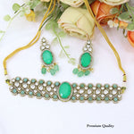 Green Kundan Necklace Bridal Set – Gold Plated Choker Bridal Necklace Set with Earrings, Traditional Wedding Jewellery for Women