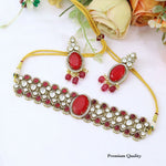 Green Kundan Necklace Bridal Set – Gold Plated Choker Bridal Necklace Set with Earrings, Traditional Wedding Jewellery for Women