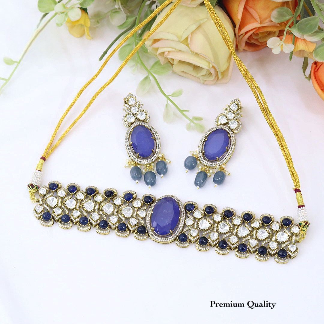 Green Kundan Necklace Bridal Set – Gold Plated Choker Bridal Necklace Set with Earrings, Traditional Wedding Jewellery for Women