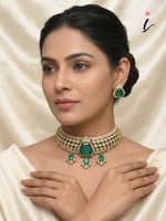 Luxury Emerald Green Kundan Choker Set for Women | Designer Bridal Kundan Necklace Set with Earrings | Wedding & Party Jewelry