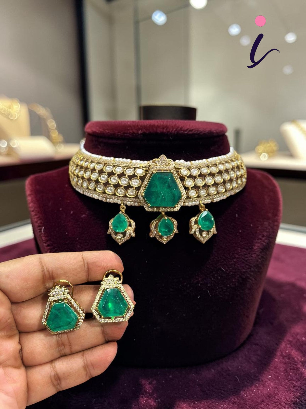 Luxury Emerald Green Kundan Choker Set for Women | Designer Bridal Kundan Necklace Set with Earrings | Wedding & Party Jewelry