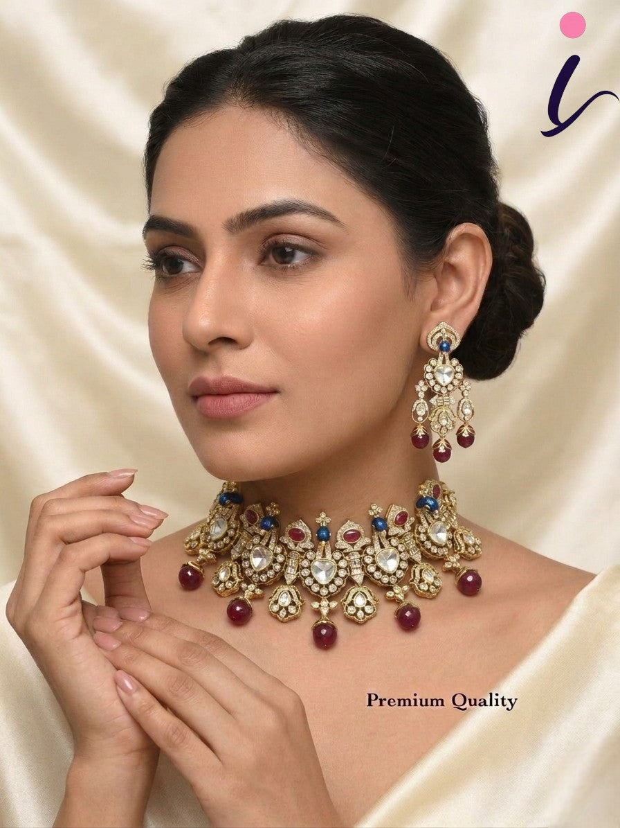 Luxury Antique Kundan Choker Necklace Set for Women | Traditional Bridal Statement Jewelry Set with Earrings | Wedding & Festive Wear
