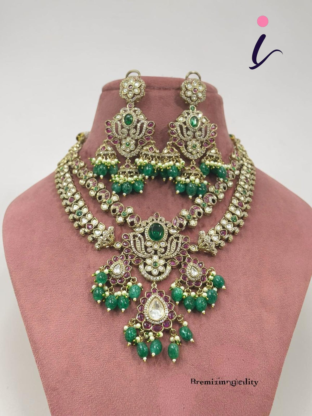 Luxury Bridal Kundan Necklace Set for Women | Designer Green Beads & Stone Jewelry Set with Earrings | Wedding & Festive Wear