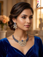 Royal Blue Kundan Necklace Set with Earrings for Women | Gold Plated Bridal Choker Jewellery | Traditional Indian Wedding & Party Wear