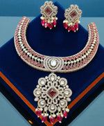 Antique Silver Choker Necklace Set with Mint Green Beads & CZ Detailing