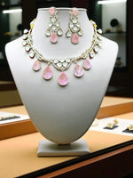 Royal Rose Quartz & Kundan Bridal Necklace Set – Handcrafted Luxe Jewelry