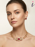 Ruby Red Kundan Fusion Choker Necklace Set with Stud Earrings for Women | Gold Plated Bridal Jewellery | Traditional Indian Wedding & Party Wear