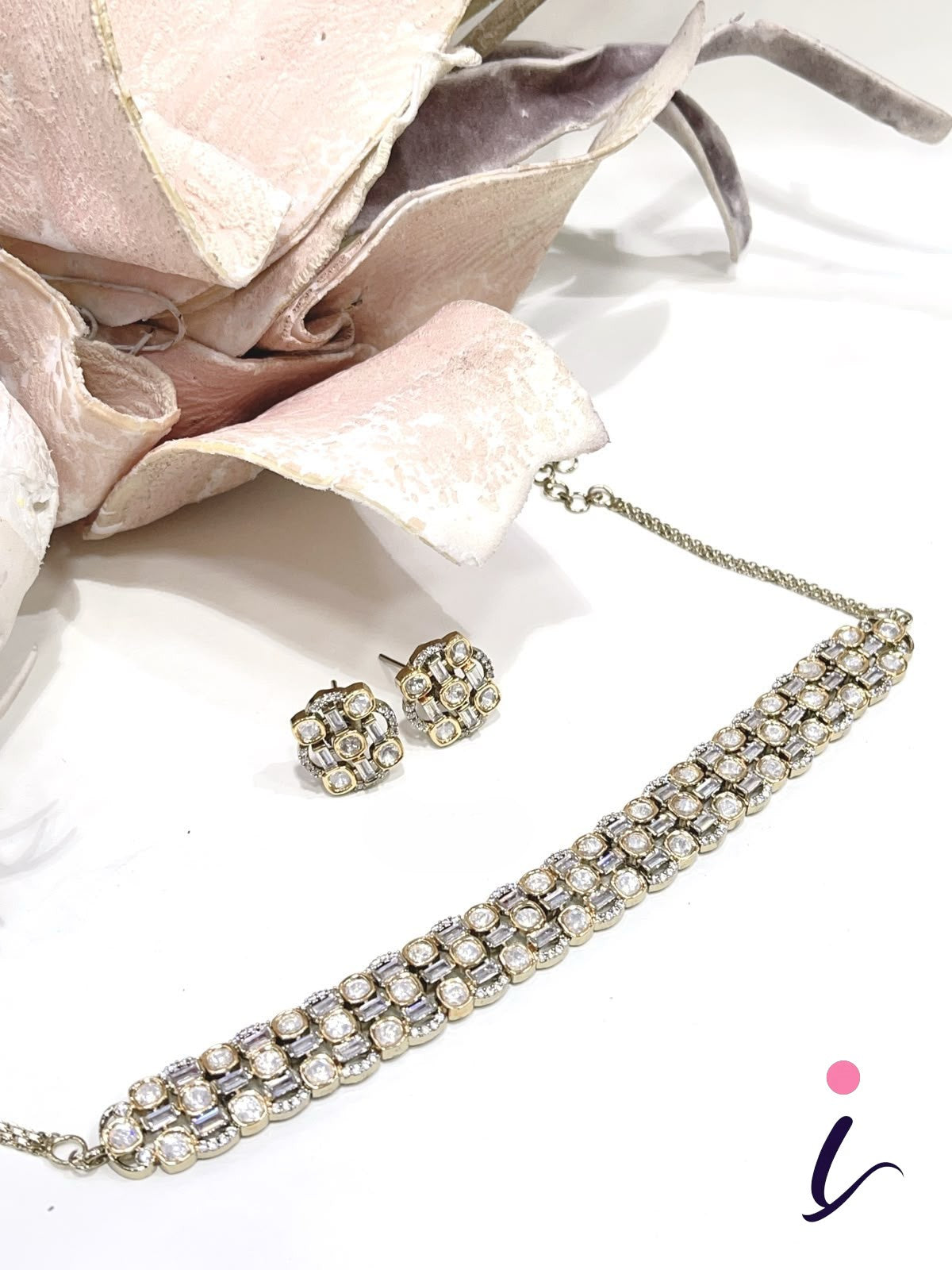 Ruby CZ Tennis Choker Necklace Set with Stud Earrings for Women | Gold Plated Designer Bridal Jewellery | Indian Wedding & Party Wear