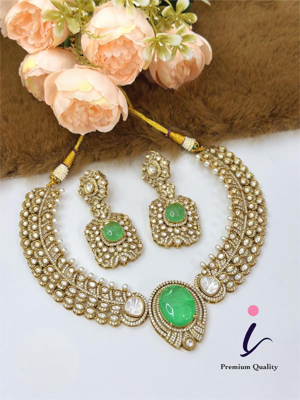 Peach Kundan Polki Choker Necklace Set with Earrings for Women | Gold Plated Bridal Wedding & Party Wear Jewellery