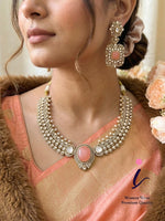 Peach Kundan Polki Choker Necklace Set with Earrings for Women | Gold Plated Bridal Wedding & Party Wear Jewellery