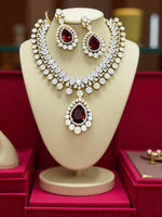 Luxury Teardrop CZ Diamond Choker Necklace Set with Earrings Silver-Toned Bridal Jewelry
