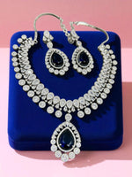 Luxury Teardrop CZ Diamond Choker Necklace Set with Earrings Silver-Toned Bridal Jewelry
