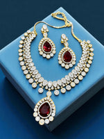 Luxury Teardrop CZ Diamond Choker Necklace Set with Earrings Silver-Toned Bridal Jewelry