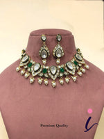 Green Kundan Polki Choker Necklace Set with Pearl Drops for Women | Traditional Bridal Wedding & Party Wear Jewellery