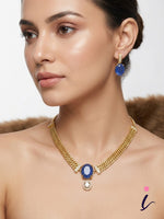 Royal Blue Stone Gold Plated Statement Necklace Set with Stud Earrings for Women | Designer Bridal Wedding & Party Wear Jewellery