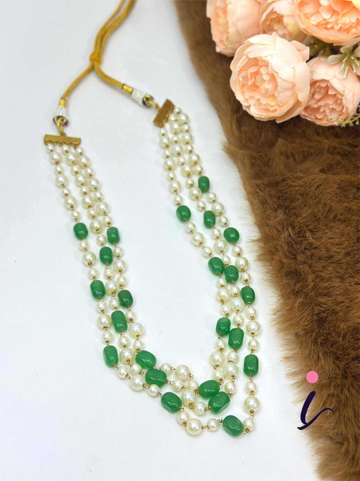 Green Beads & White Pearl Multi-Layer Necklace for Women | Traditional Indian Bridal Wedding & Party Wear Jewellery