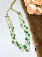 Green Beads & White Pearl Multi-Layer Necklace for Women | Traditional Indian Bridal Wedding & Party Wear Jewellery