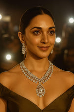 Luxury Teardrop CZ Diamond Choker Necklace Set with Earrings Silver-Toned Bridal Jewelry